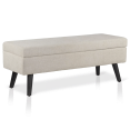 thumbnail image 1 of Bouclair Beige Fabric Ottoman Storage Bench on Wooden Legs, 1 of 10