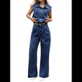 thumbnail image 1 of Mono Vaquero Sin Mangas para Mujer, Camiseta Sin Mangas con Botones, Pantalones Vaqueros Acampanados de Pierna y Pantalones Vaqueros de Campana. Azul L, 1 of 9