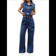 thumbnail image 1 of Mono Vaquero Sin Mangas para Mujer, Camiseta Sin Mangas con Botones, Pantalones Vaqueros Acampanados de Pierna y Pantalones Vaqueros de Campana. Azul M, 1 of 9