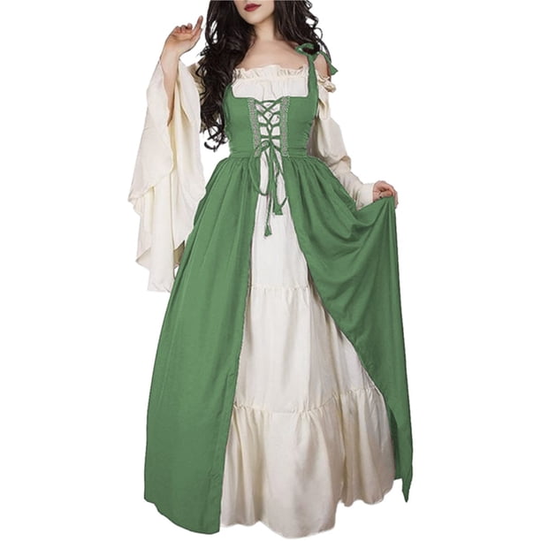 Disfraz Medieval Renacentista para Mujer, Cosplay Sobre Vestido Verde Hierba M