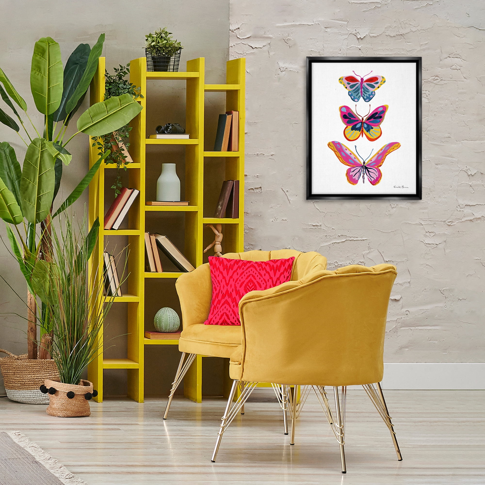 Stupell Industries Small to Large Butterflies Insects Painting Black Floater Framed Canvas Art Print Wall Art, 17 x 21
