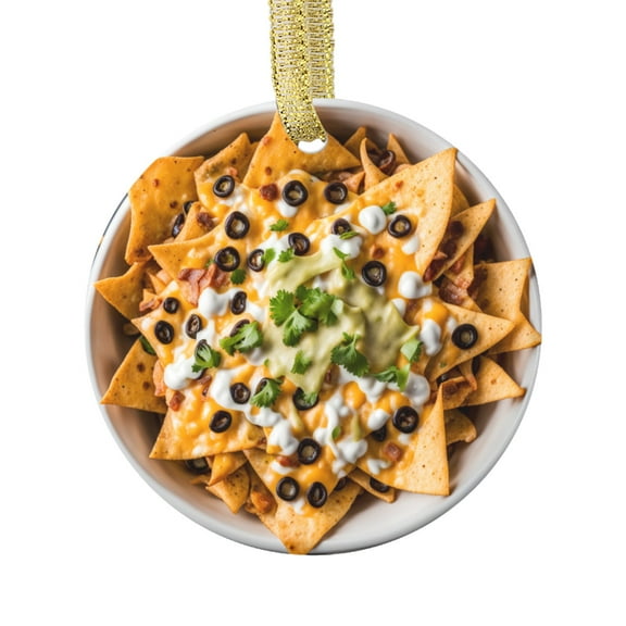 Cheesy Nachos Mexican Taco Chips Snack Food Double Sided Ceramic Foodie Novelty Holiday Christmas Xmas Tree Ornament Gift Accessory (Flat Printed Design, NOT 3D)