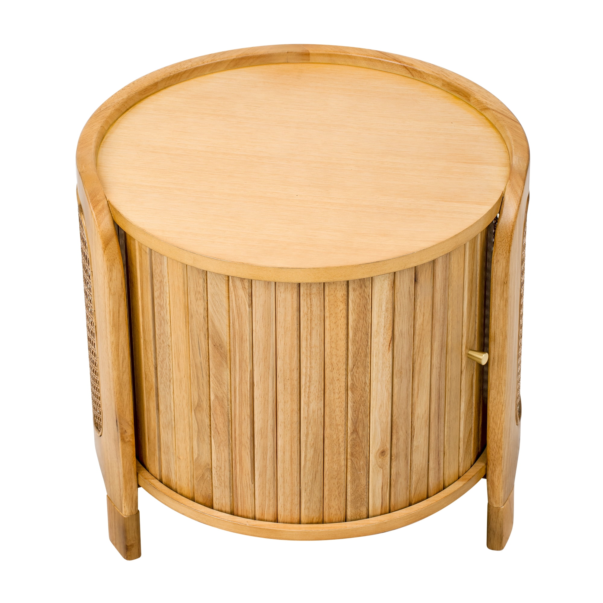 Round Coffee Table with Rattan Accents and Hidden Storage, 19.7-Inch Modern Rotating Side Table for Living Room, Antique Brown
