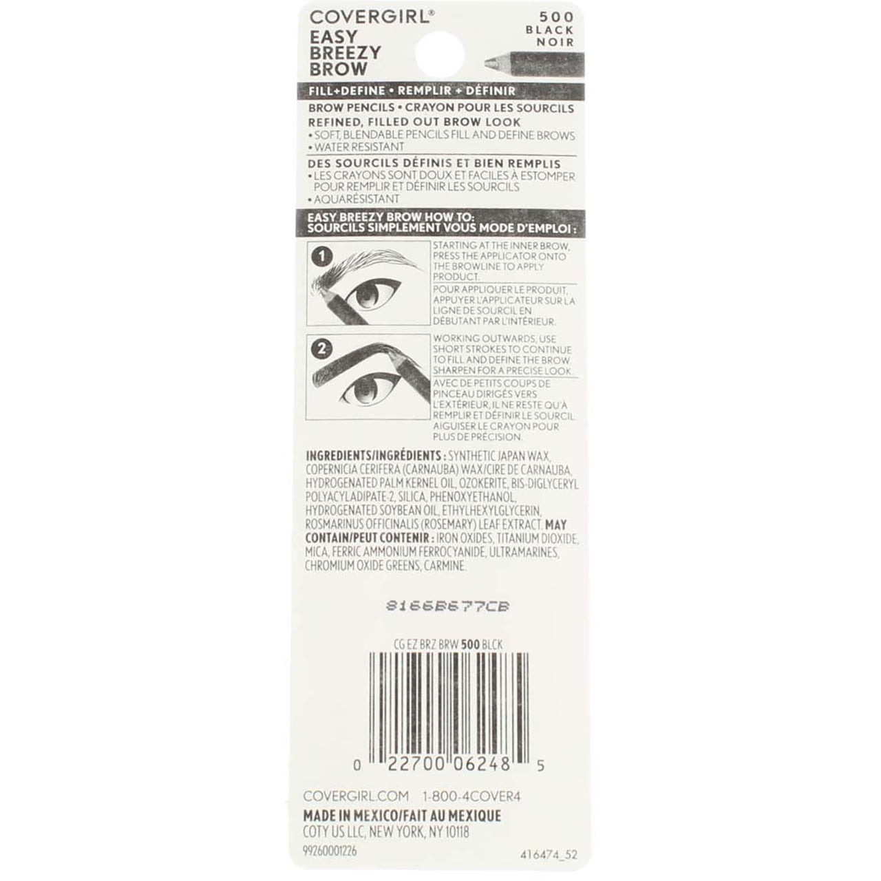CoverGirl Brow & Eye Makers Brow Shaper & Eyeliner, Midnight Black 500, .06 oz (Pack of 6)