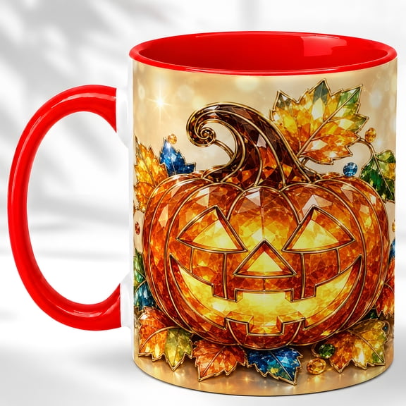 Jack O Lantern Coffee Mug, Halloween Pumpkin Mug, Ceramic 11 oz