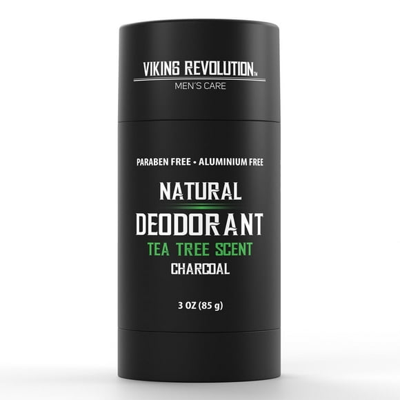 Viking Revolution Tea Tree Deodorant for Men - Natural Deodorant for Men Charcoal Deodorant Men with Shea Butter, Coconut Oil, Baking Soda, Beeswax - Mens Deodorant Aluminum Free (3oz)