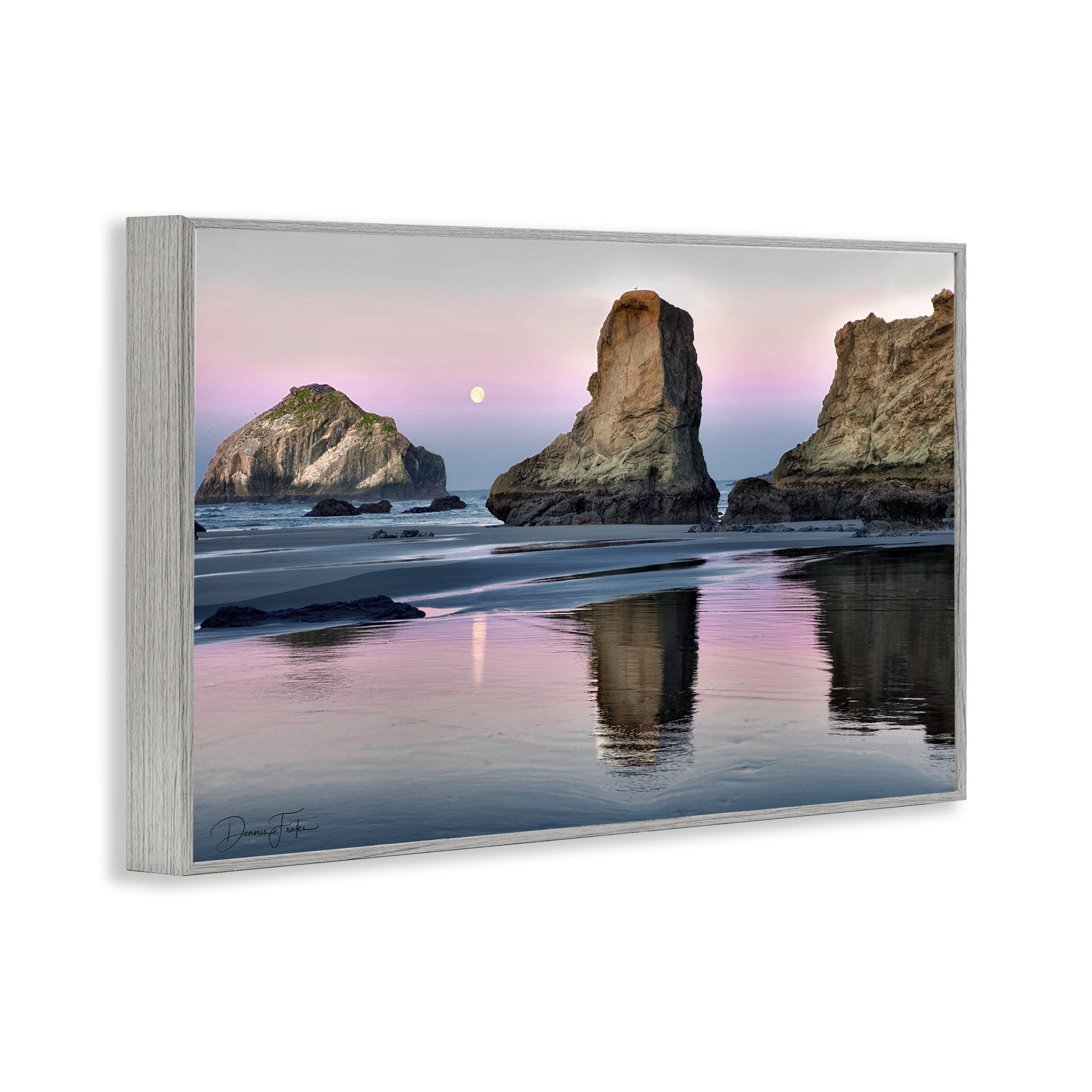 Stupell Industries Moonlit Beach Cliffs Landscape Photography Gray Framed Art Print Wall Art, 18 x 12