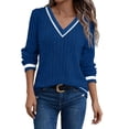 thumbnail image 3 of AKOEE Knit Sweaters for Women Colorblock V Neck Lightweight Casual Pullover Long Sleeve Fall Spring Fashion (XL, Blue), 3 of 8