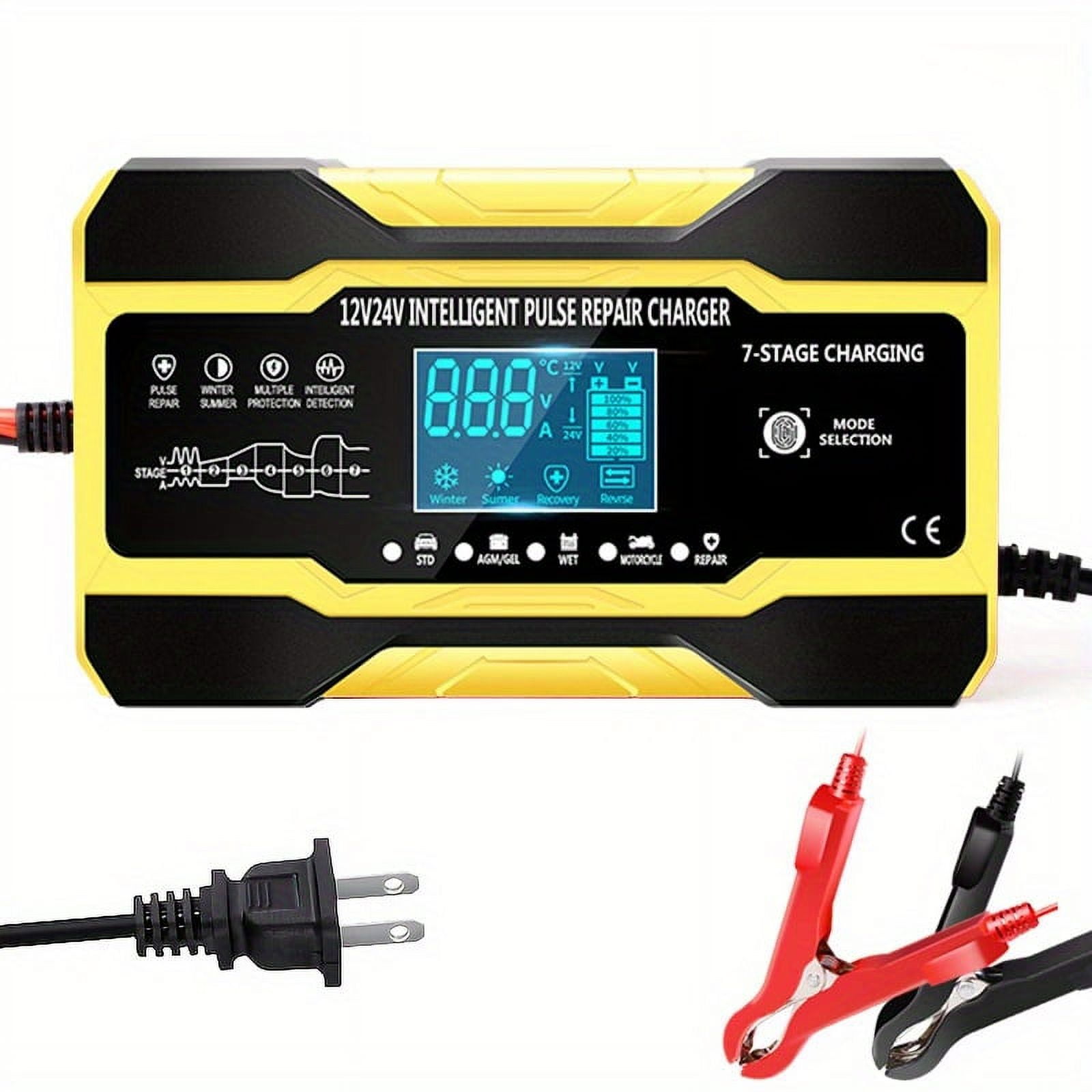 10 Amp Car Battery Charger 12V And 24V Smart Fully Automatic Battery Charger Maintainer Trickle Charger For Lawn Mower Boat Marine Lead Acid Batteries