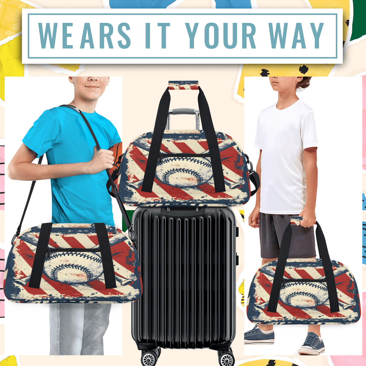 Herdesigns Baseball Ball Sports Sports Duffle Bag for Women & Men, Gym Bag Dance Bag Overnight Bag Carry On Weekender Travel Bag