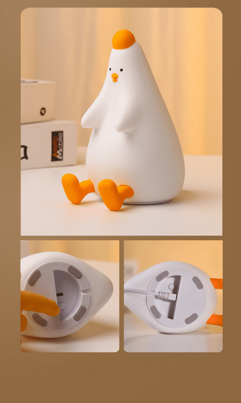 Children Night Light, Cute Chicken Children Night Light, High-Grade Silicone Baby Bed Night Light, 7 Color