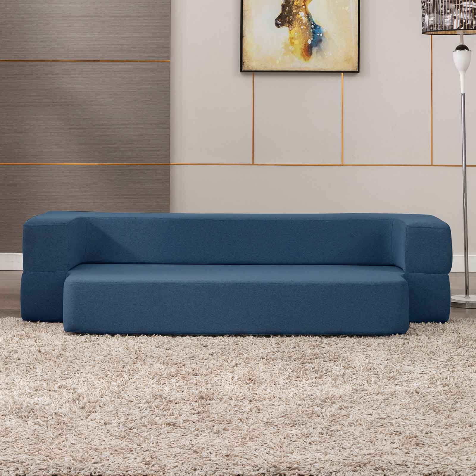 CECER Twin Size Folding Sofa Bed, Linen Floor Couch Bed 10 inches Mattress, Fold Out Couch Bed