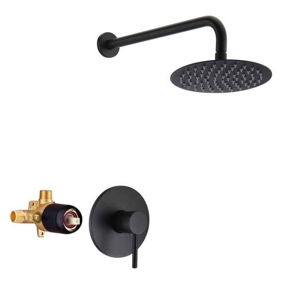 Sumerain Modern Wall-Mounted Single-Handle Shower Faucet with 8-Inch Rain Showerhead, Concealed Shower System with Pressure Balance Valve, Matte Black