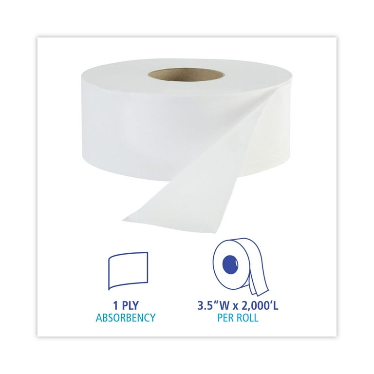Jumbo 1-Ply Toilet Paper, Septic Safe, White, 3.5 Jumbo 1-Ply Toilet Paper, Septic Safe, White, 3.5