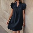 thumbnail image 6 of Navy Short Sleeve Dresses for Women Summer Fall Collared Turtleneck Neck Spandex Midi Knee High Plain Dresses Teen Girls 2025 Clothing Trendy Y2K L, 6 of 8