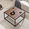 thumbnail image 2 of Modern Square Coffee Table - Walnut Wood Top & Metal Frame - Living Room, 2 of 7