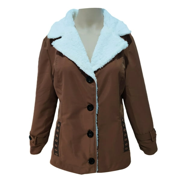 Winter Coats For Women Fleece Lined Thick Jackets Plus Size Outwear Lapel Vintage Parka With Pockets Com Winter Coats For Women Fleece Lined, Fleece Lined Winter Coats Womens