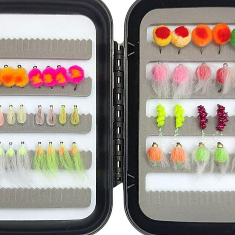 Fly - 48pcs Handmade Wet and Dry Baits Streamer Nymph for Bass Trouts Salmon Fly Fishing with Tackle Box, Size: 9x12.5x3.5cm, Other