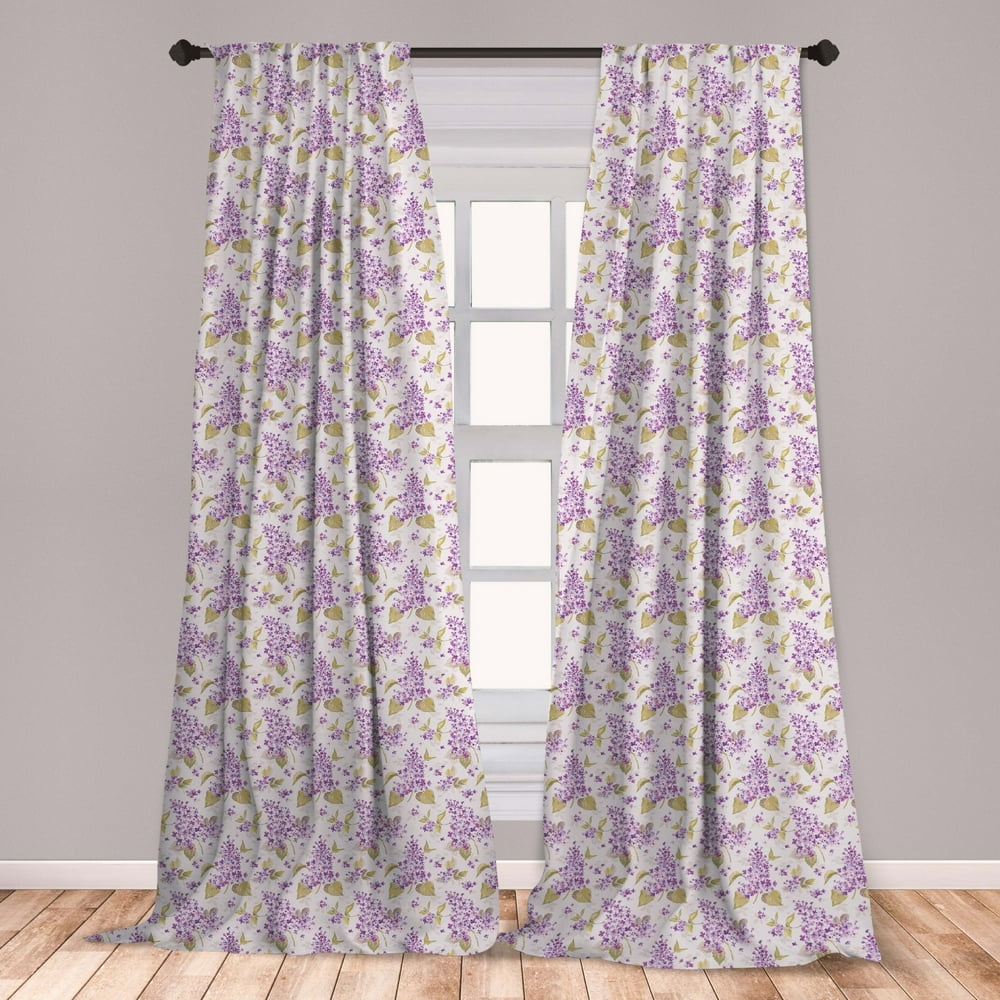 Mauve Curtains 2 Panels Set, Retro Style Floral Petals Love Natural