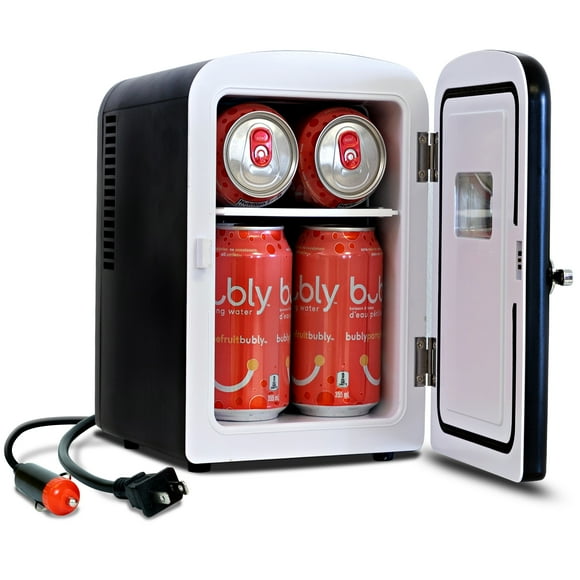 Koolatron 4L Retro Portable Mini Fridge 12V DC 110V 6 Can Cooler Black