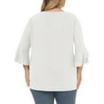 thumbnail image 4 of tarylea Plus Size Tops for Women V Neck 3/4 Flare Ruffled Sleeve Blouse Solid Color Pleated Tunic Casual Loose Summer Dressy Tops, 4 of 7