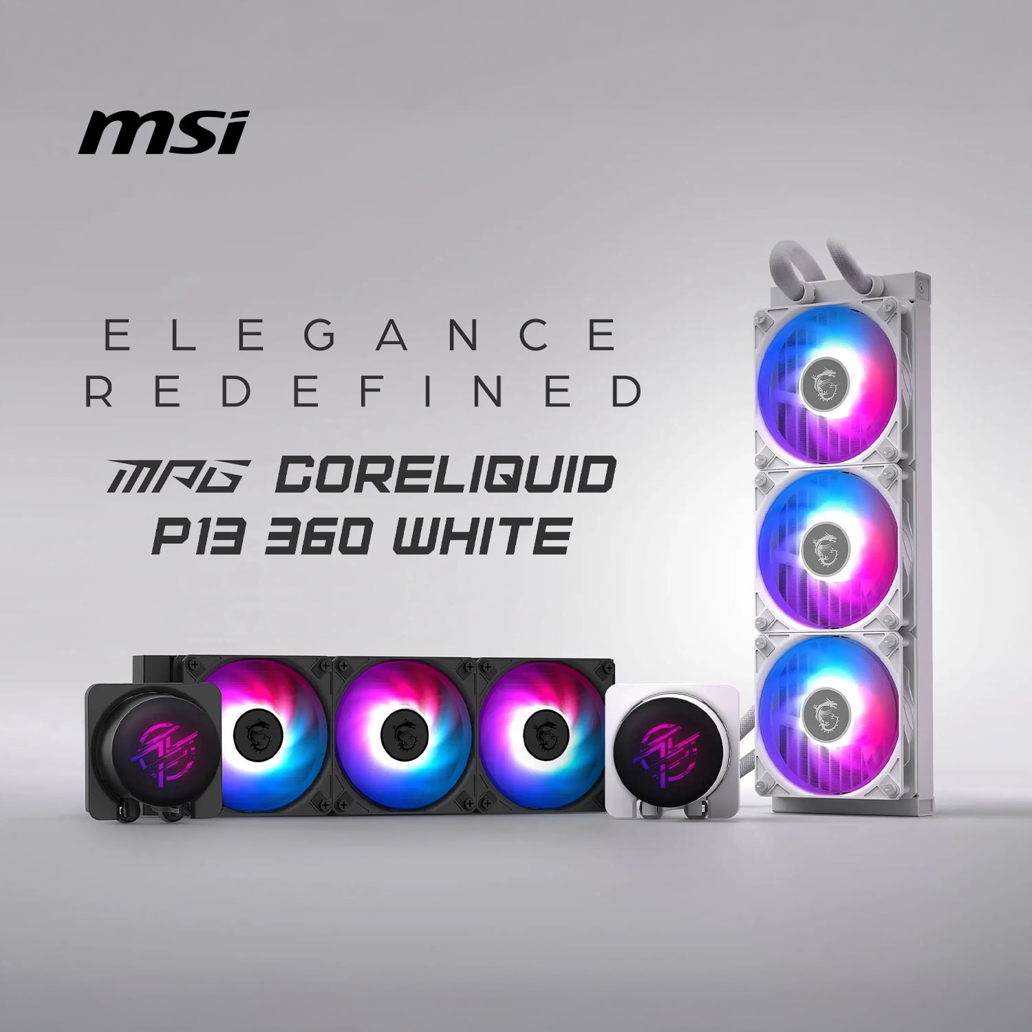 MSI MPG CORELIQUID P13 360 WMT ARGB Liquid CPU Cooler - 360mm AIO, 2.1" LCD screen, UNI Bracket, Intel AMD (LGA 1700/1851/AM4/AM5), Pre-installed Fans - Black