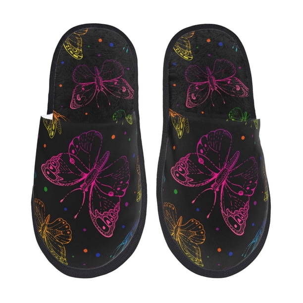 Fotbe Butterfly Pantuflas Peludas para Mujer con Estampado, Zapatillas de Peluche, Zapatos de Invierno para Casa, Uso Interior y Exterior-Large