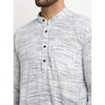 thumbnail image 3 of eloria Blue Kurta with Pyjamas Woven design Mandarin Collar, Long Regular Sleeves 2 Pockets Above Knee Length with Straight hem Cotton blend handloom fabric, 3 of 7