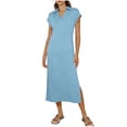thumbnail image 3 of Sentmoon Robes pour Femmes Été Actif Couleur Unie Col à Revers Robe d'Invitée de Mariage Fente Respirante Coupe Régulière Accessoires de Plage Indispensables pour le Quotidien et le Trajet TTG, 3 of 8