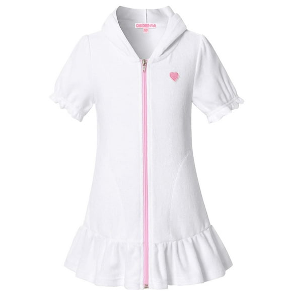 Childrenstar Girls Swim Coverups White Terry Swimsuit Cover-Up Zip-Up Beach Robe Size 6 7