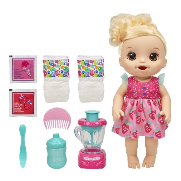 Baby Alive Mélangeur Magique pour Poupée, Fraises Shake, Poupée avec Mélangeur Jouet, Ensemble de Poupées pour Enfants de 3 Ans et Plus, Cheveux Blonds