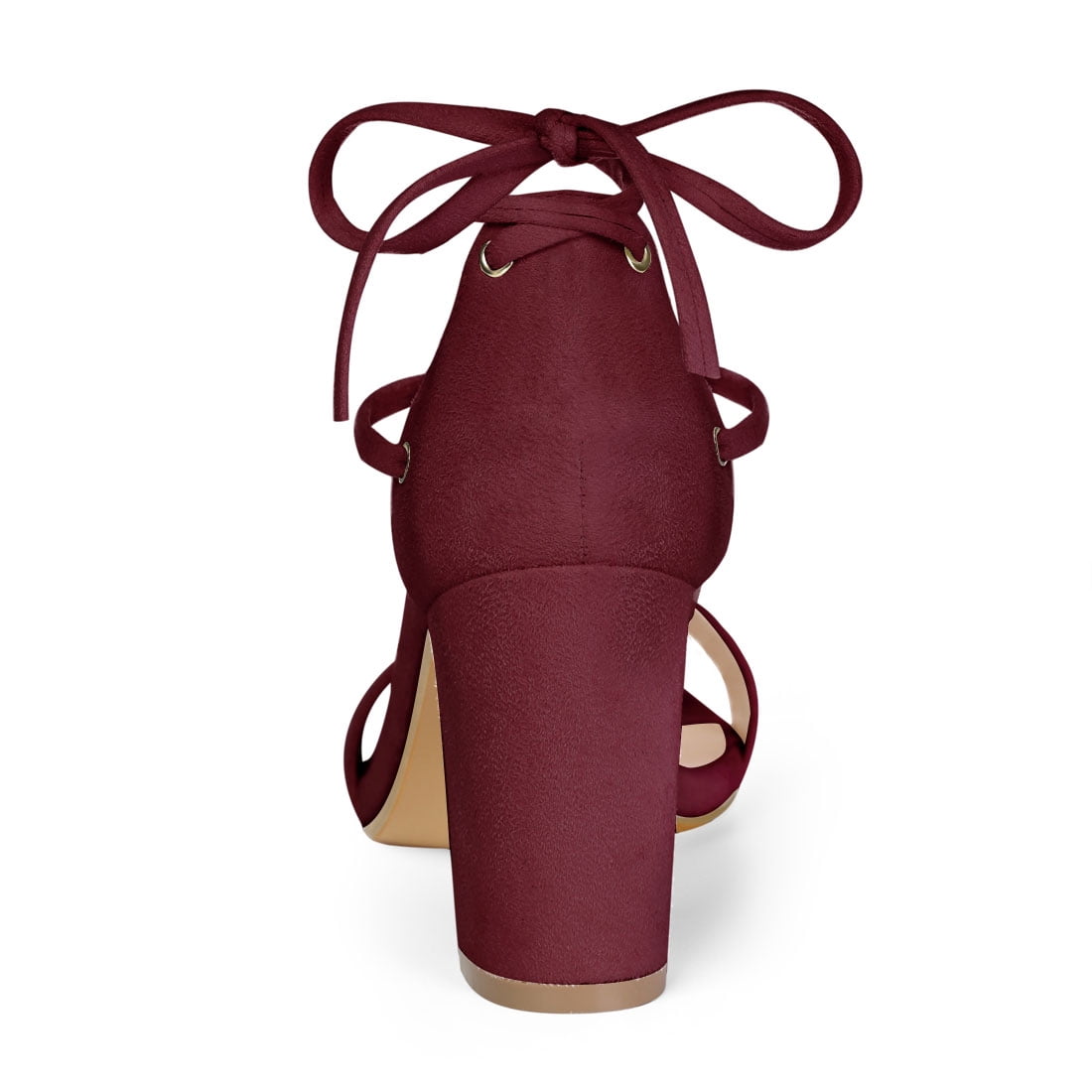 DARING DIVA Women's Lace Up Chunky Strappy High Heels Sandal Burgundy 8