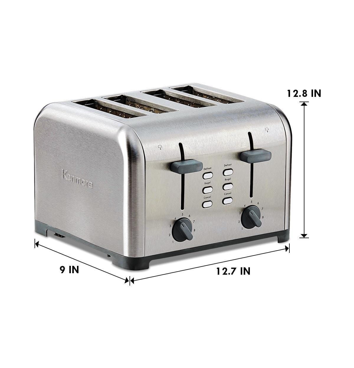Kenmore 4-Slice Toaster, Dual Controls, Stainless Steel, Custom Browning Settings