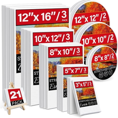 Stretch Canvas, Multi-Piece Set 11X14, 9X12, 8X10, 5X7, 4X4, 10pcs, Primed White - 100% Cotton Artist Canvas Boards, Suitable for Painting, Acrylic Pouring, Oil Painting Wet And Dry Art Mediums
