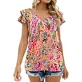 thumbnail image 5 of Ketyyh-chn99 Tenues d'Été pour Femmes Blouse Ample Grande Taille Manches Courtes Tunique Décontractée Confortable Col Rond Rose, 2TG, 5 of 5