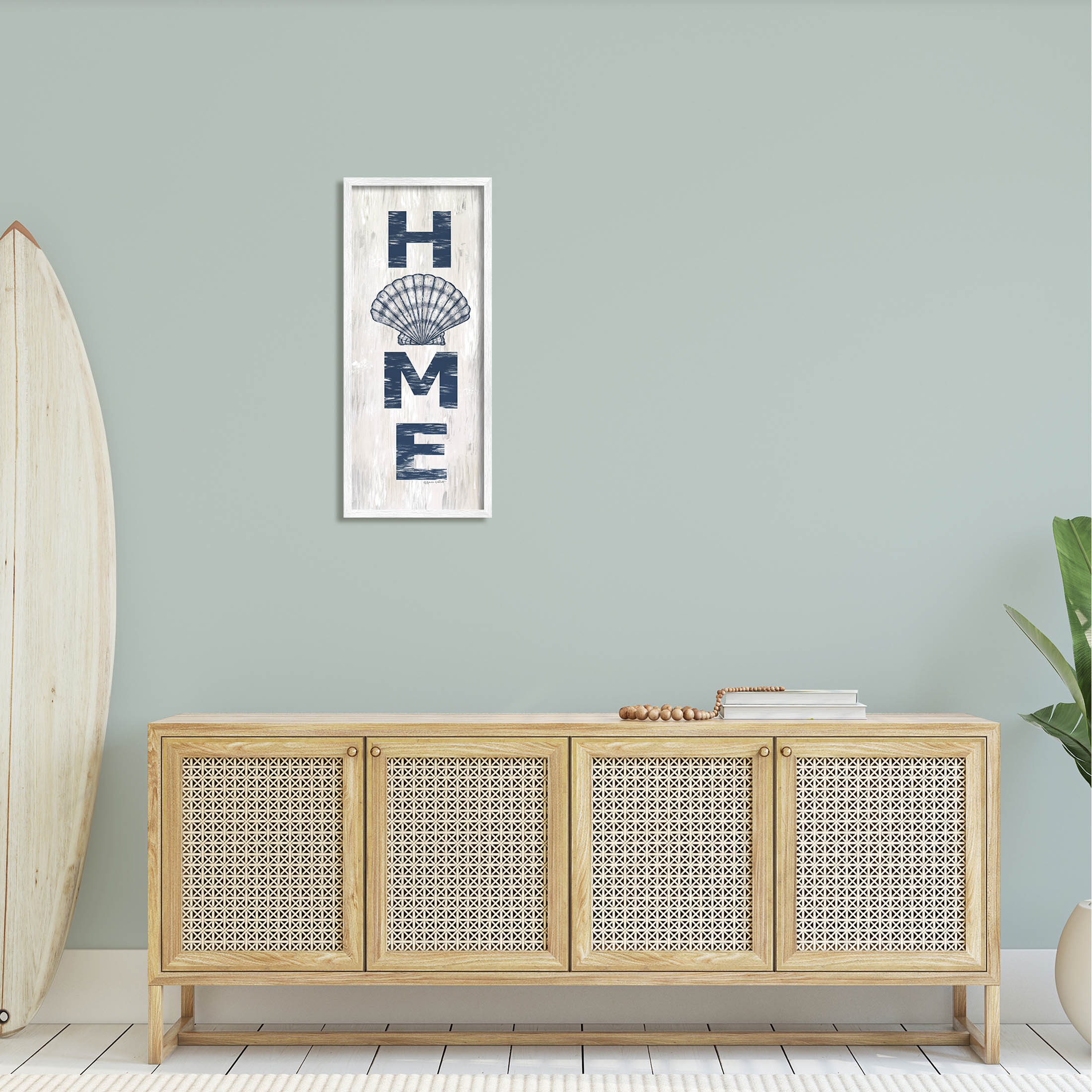 Home Vertical Clam Sign Coastal Graphic Art White Framed Art Print Wall Art