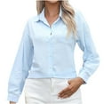 thumbnail image 2 of Antinious Womens Button Down Shirts Long Sleeve Dress Shirts Solid Business Casual Collared Tops,Fall Winter Going Out Tops for Women,Sweatshirt for Women,Blue,L, 2 of 5