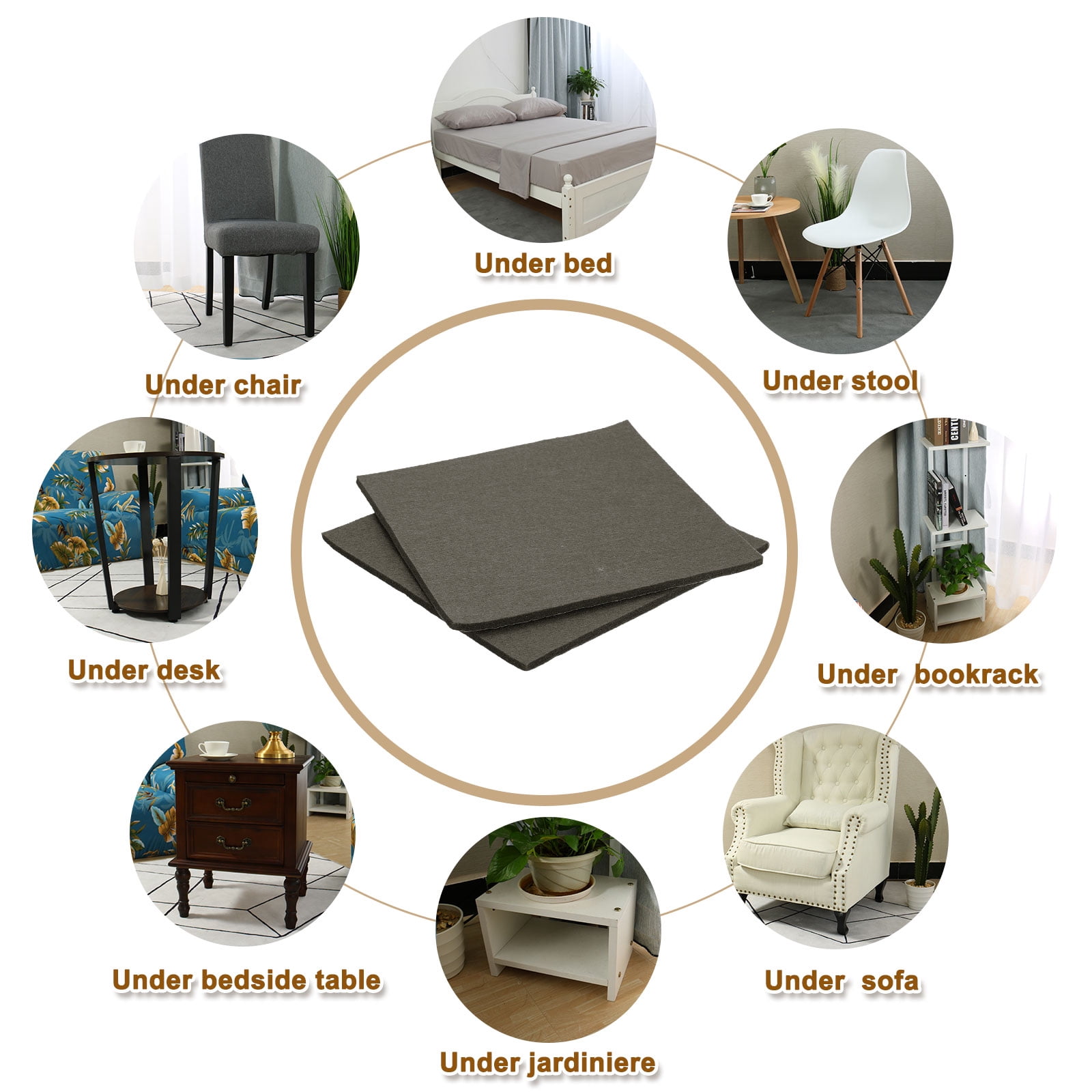 Felt Furniture Pads, 10Pack 7.87" x 7.87" Adhesive Backed Felt Non-slip Anti-scratch Chair Leg Protectors for Protecting Hardwood Floor, Brown
