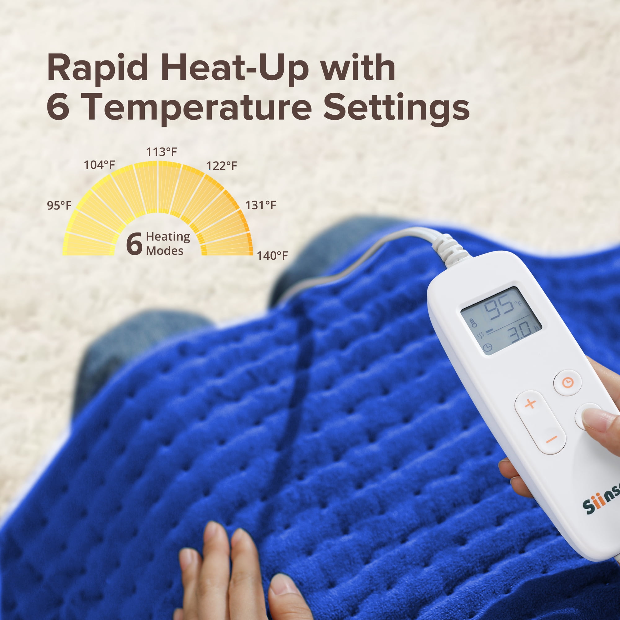 XXX-Large Heating Pad for Fast Relief fatigue, Sable [33'' x 17''] Ultra Soft Electric Heating Pad with 6 Heat Settings, Auto Off, Moist & Dry Heat Therapy for Neck Back Shoulder Relief and Cramps