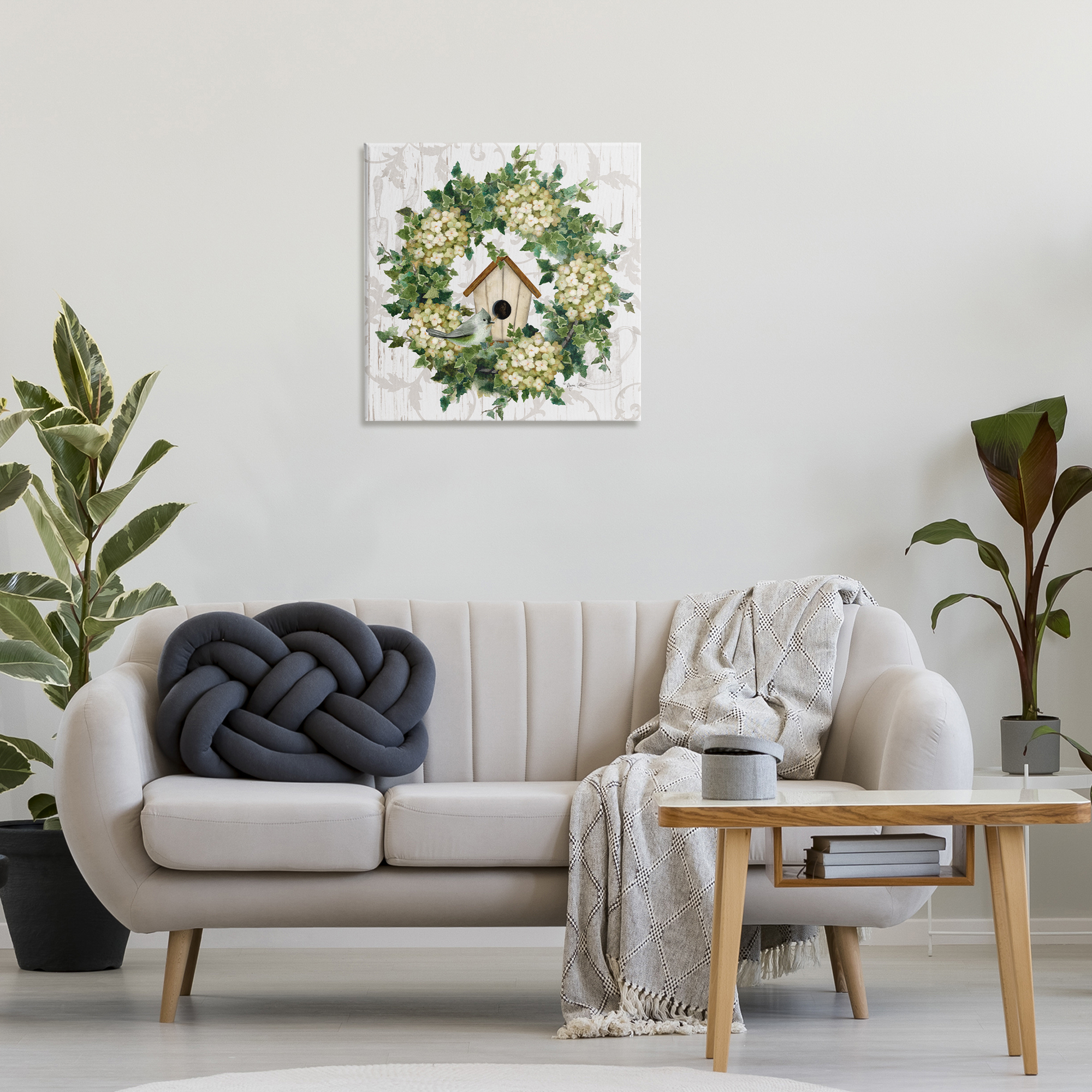 Stupell Industries Spring Birdhouse Wreath Botanical & Floral Painting Gallery Wrapped Canvas Art Print Wall Art, 24 x 24