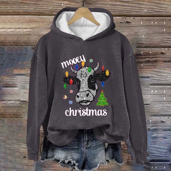 Babysbule Womens Christmas Shirts Clearance Tops Christmas Printed Round Neck Long Sleeved Top Loose Fitting Sweater