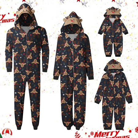 

YYDGH Matching Family Christmas Onesies Pajamas Sets Elk Antler Hooded Romper Pjs Cute Family Loungewear Jumpsuit Outfits
