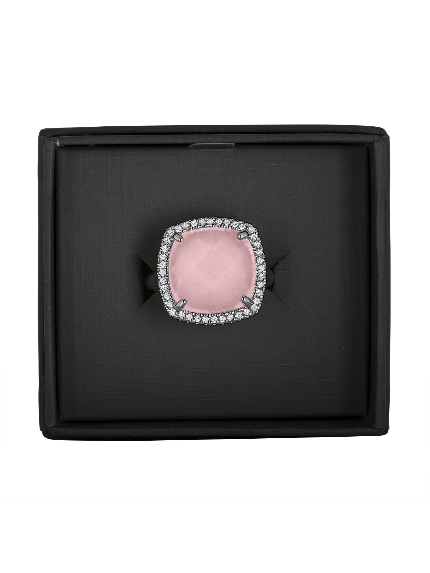 Rose Quartz and CZ Accent Fine Silver-Tone Cushion-Cut Ring