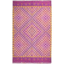 5' X 8' Rug Wool Purple Modern Dhurrie Bohemian Diamond Room Size Carpet