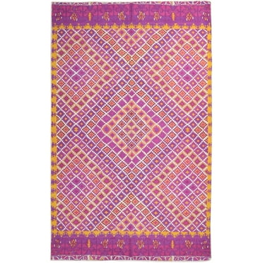 5' X 8' Rug Wool Purple Modern Dhurrie Bohemian Diamond Room Size Carpet