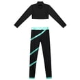 thumbnail image 3 of inlzdz Kids Girls 2 Piece Dance Sports Suit Long Sleeve Mock Neck Crop Top with Skating Pants Blue Green 16, 3 of 5
