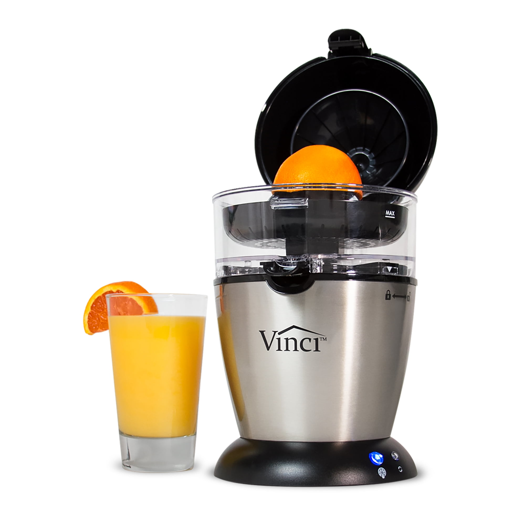 VINCI Hands-Free Patented Electric Citrus Juicer 1-Button, Stainless Steel/Black | 1-Button Easy Press Lemon Lime Orange Grapefruit Juice Squeezer