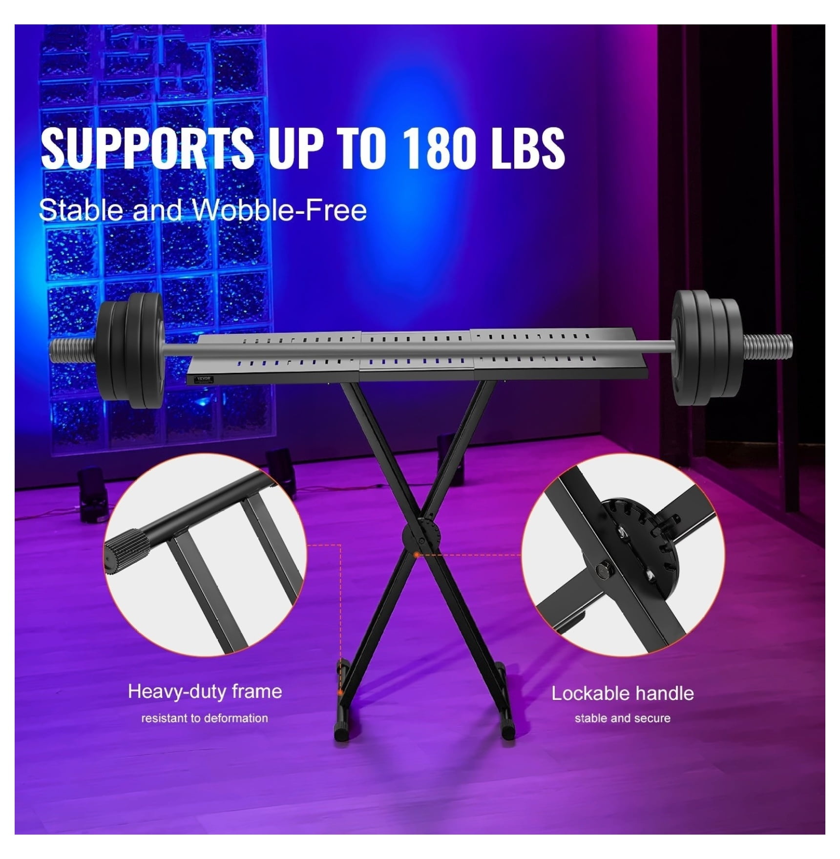DJ Table Stand, Portable Adjustable Height DJ Equipment Table with Keyboard Shelf, Heavy Duty Alloy Steel, 32-43 Inch Tabletop, for Stage, Club, Party