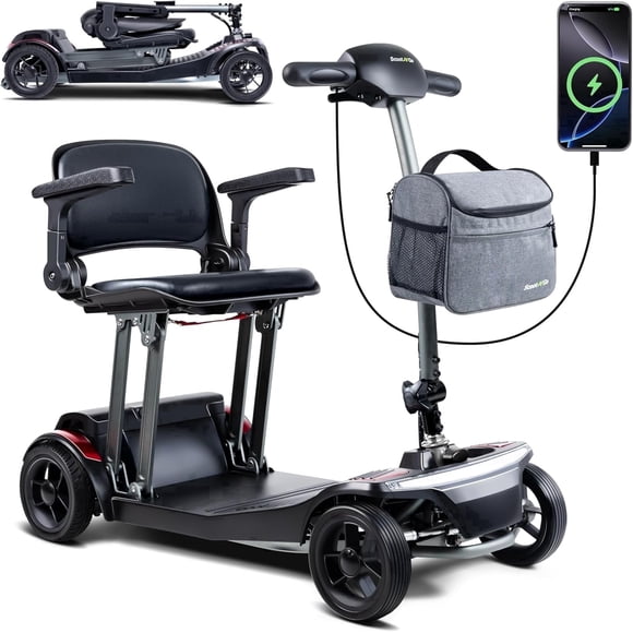 ScootNGo 4-Wheel Foldable Mobility Scooter for Seniors - 44lbs Ultra Lightweight, Airline Approved, with USB Port & Removable Battery