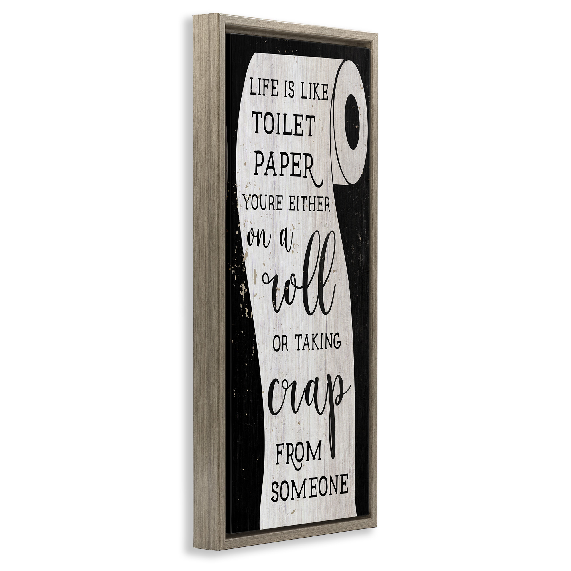 Stupell Industries Like Toilet Paper Funny Bathroom Typography Painting Brown Floater Framed Canvas Art Print Wall Art, 11 x 25